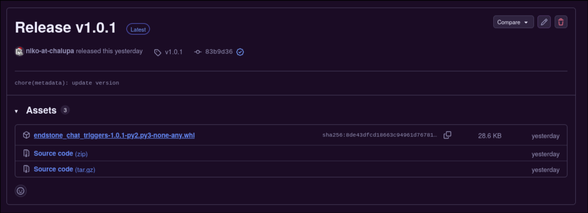 Screenshot depecting Chat Triggers' release page